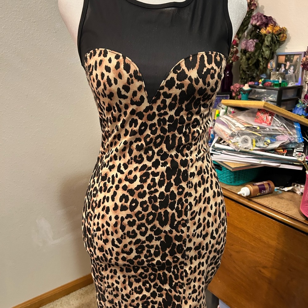 Leopard Print Mesh Dress